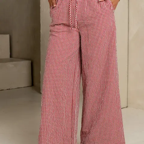 Women's Plaid Wide-Leg Pants, Casual Loose Straight Fit Adjustable Drawstring Waist Pockets Loungewear, Homewear Home Sleepwear Pajama Pants, Plaid Pj Pants for Spring, Lounge Pajama Style