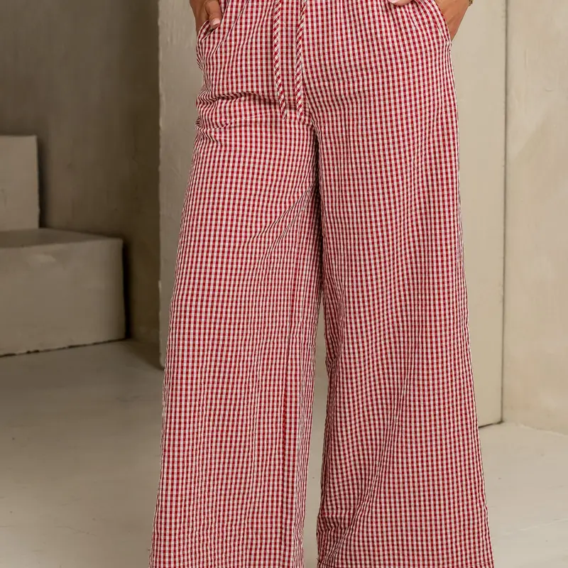 Women's Plaid Wide-Leg Pants, Casual Loose Straight Fit Adjustable Drawstring Waist Pockets Loungewear, Homewear Home Sleepwear Pajama Pants, Plaid Pj Pants for Spring, Lounge Pajama Style
