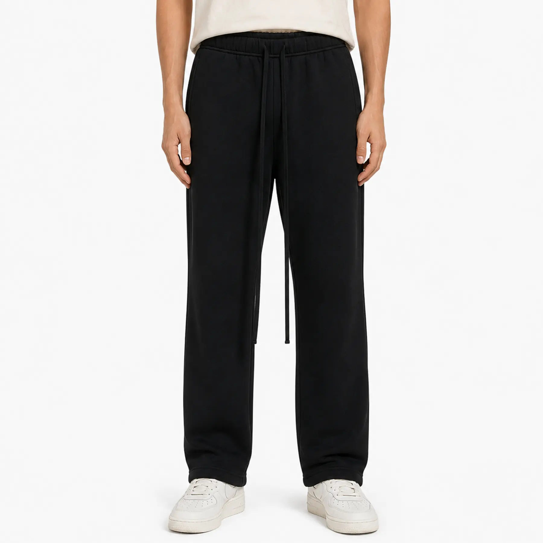 Men's Unisex  Oversized Uncuffed Straight-Leg Soft Fleece Sweatpants SS22, Elastic Drawstring Waist, Side Pockets, Streetwear Trousers for Daily Wear