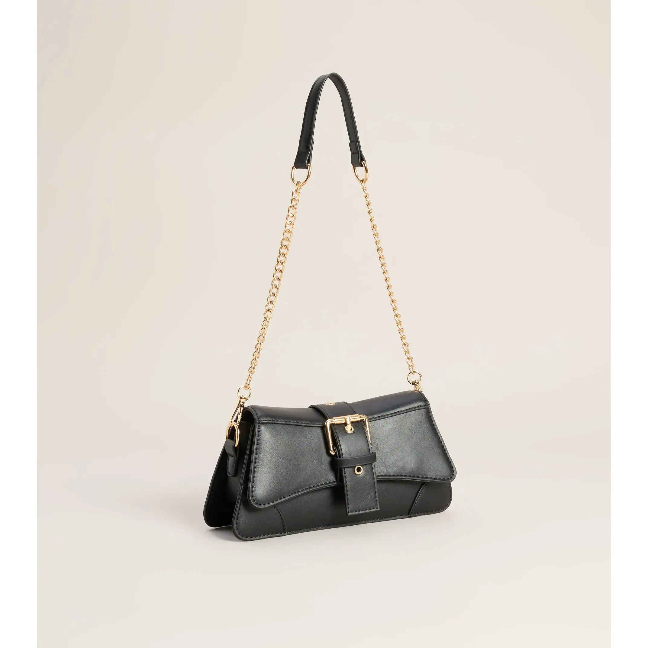 Sleek Finish Faux Leather Shoulder Bag