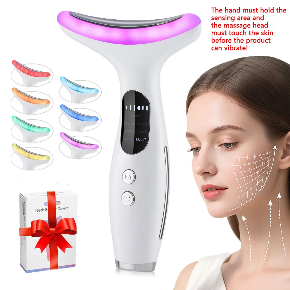 Electric Neck & Face Massager, 7 Colors LED Light Neck Face Lifting Machine with Heat, 7 Modes Firming Facial Skin Care Tool for Women & Girl Gift, Facial Beauty Instrument, Face Lifting Device, Facial Beauty Massagers, Beauty Devices