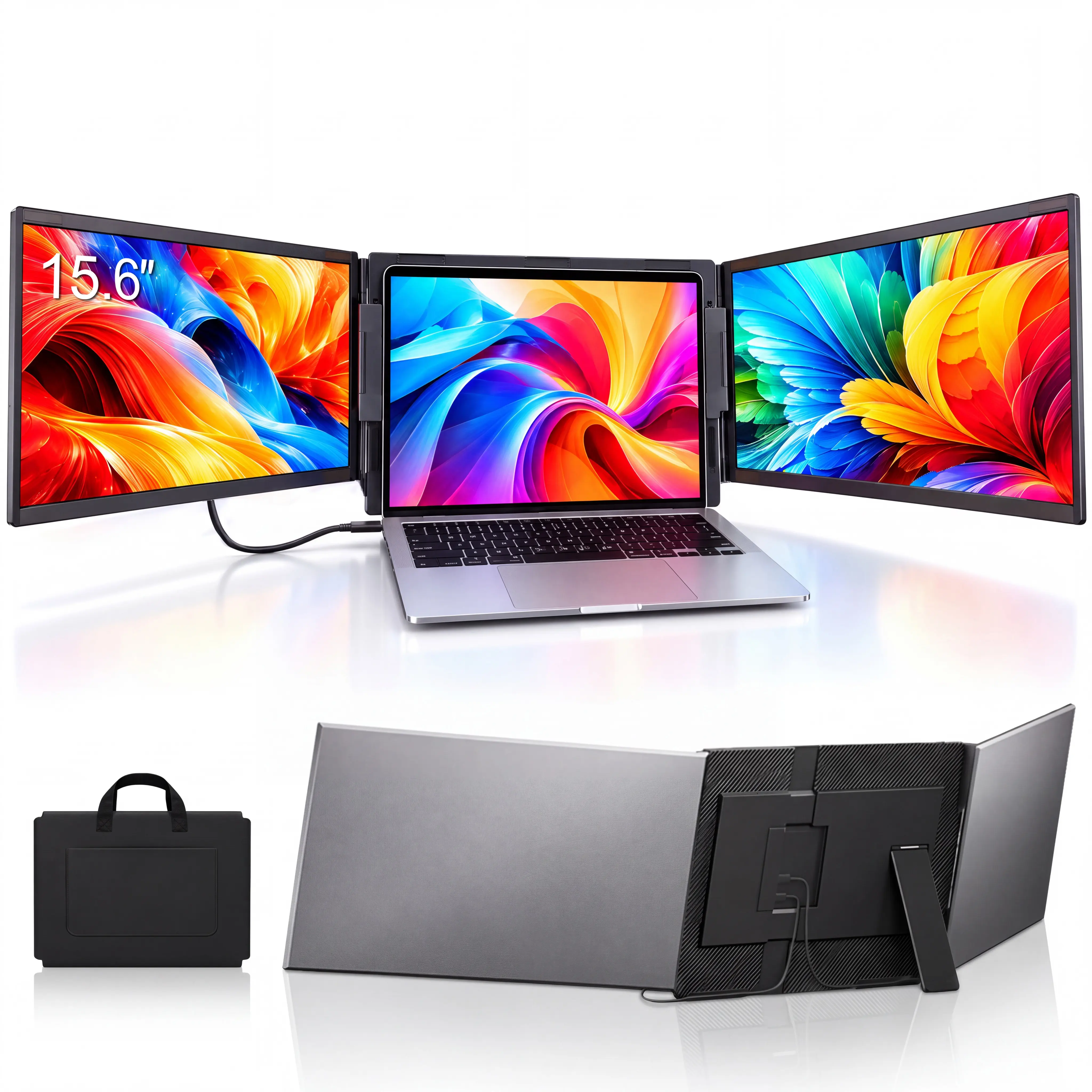 ROYY 15.6" Laptop Screen Extender, Dual 1080P FHD IPS Portable Monitors for Triple Screen Setup, 60Hz USB-C/HDMI, Aluminum Monitor Extender for 13-17.3" Laptops, Mac Windows Chrome OS, Work & Travel