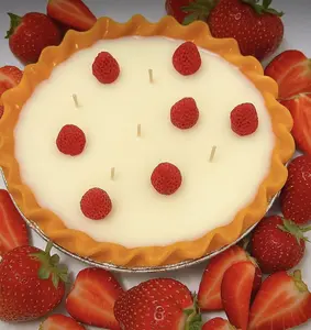 Strawberry Creme Candle Pie - Dessert Inspired Candle with Wax Strawberry Decorations