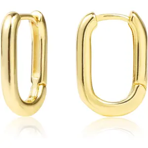 Small Gold Silver Rectangle Hoop Earrings 11mm 14k Gold Plated U Shape Trendy Oval Hoop Earrings for Women Men