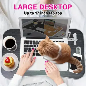 [cozy]Portable Foldable Lap Desk with Storage Drawer & Cup Holder for Bed Couch Working and Reading - Laptop Bed Desk