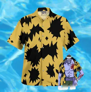 Arlong Hawaiian Shirt – Fishman Pirate Yellow Print Shirt, Tropical Aloha Shirt, Unisex Summer Vacation Shirt, Streetwear Outfit #anime #tiktokfashion #aloha #summer #hawaiian