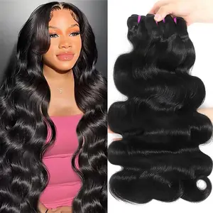 StarHair 12A Unprocessed 100% Raw Human Hair Body Wave Straight Natural Wave Bundles 14-30 Inch 1B Natural Color 100g Virgin Hair for Luxurious Locks