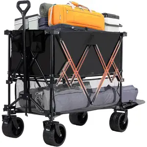 Foldable Wagon Cart with 320L Large Capacity, Heavy Duty Utility Wagon Adjustable Handle, 440lbs Capacity Collapsible Wagon for Beach Camping Grocery, Portable Folding Cart with Carrying Bag