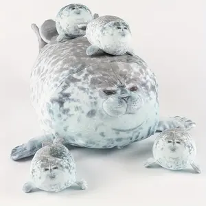40cm Plush Blob Seal Pillow Mother with Four Kids Seal Chubby 3D Novelty Sea Lion Doll Stuffed Toy Pillow Gifts for Kids Girls