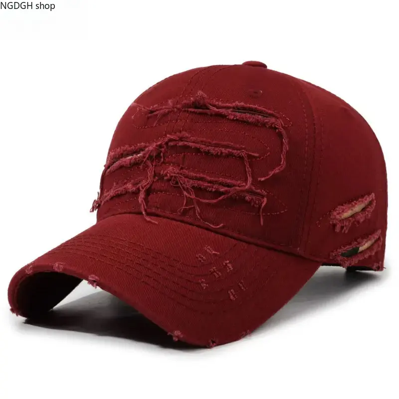Distressed Ripped Baseball Cap, Vintage Washed Cotton, Multiple Colors, Y2K Grunge Aesthetic Hat for Streetwear & Casual Outfits