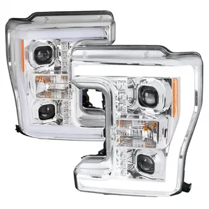 2017-2019 Ford F-250 F-350 F-450 F-550 Switchback LED C-Bar Projector Headlights (Chrome Housing/Clear Lens)