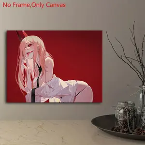 1 Piece/set Frameless Canvas Painting Print Poster Artwork, Unframed Art Print, Classic Dark Fantasy Anime Art, Power Chainsaw man, Perfect Gift for Japanese Manga Lovers, Decorative Wall Art, Bedroom, Living Room, Wall & Room Decor