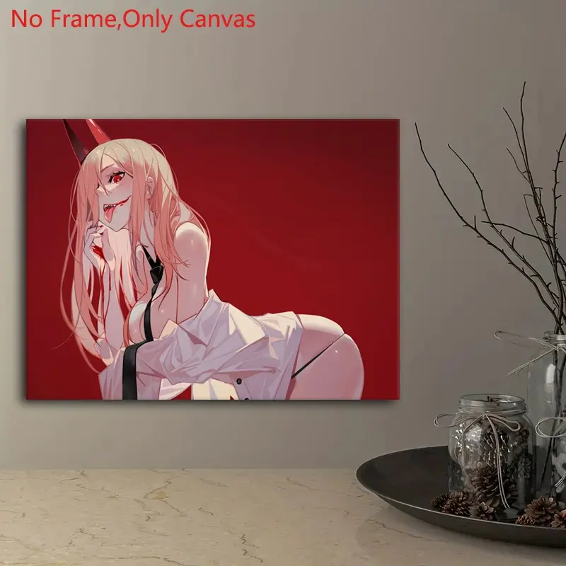 1 Piece/set Frameless Canvas Painting Print Poster Artwork, Unframed Art Print, Classic Dark Fantasy Anime Art, Power Chainsaw man, Perfect Gift for Japanese Manga Lovers, Decorative Wall Art, Bedroom, Living Room, Wall & Room Decor