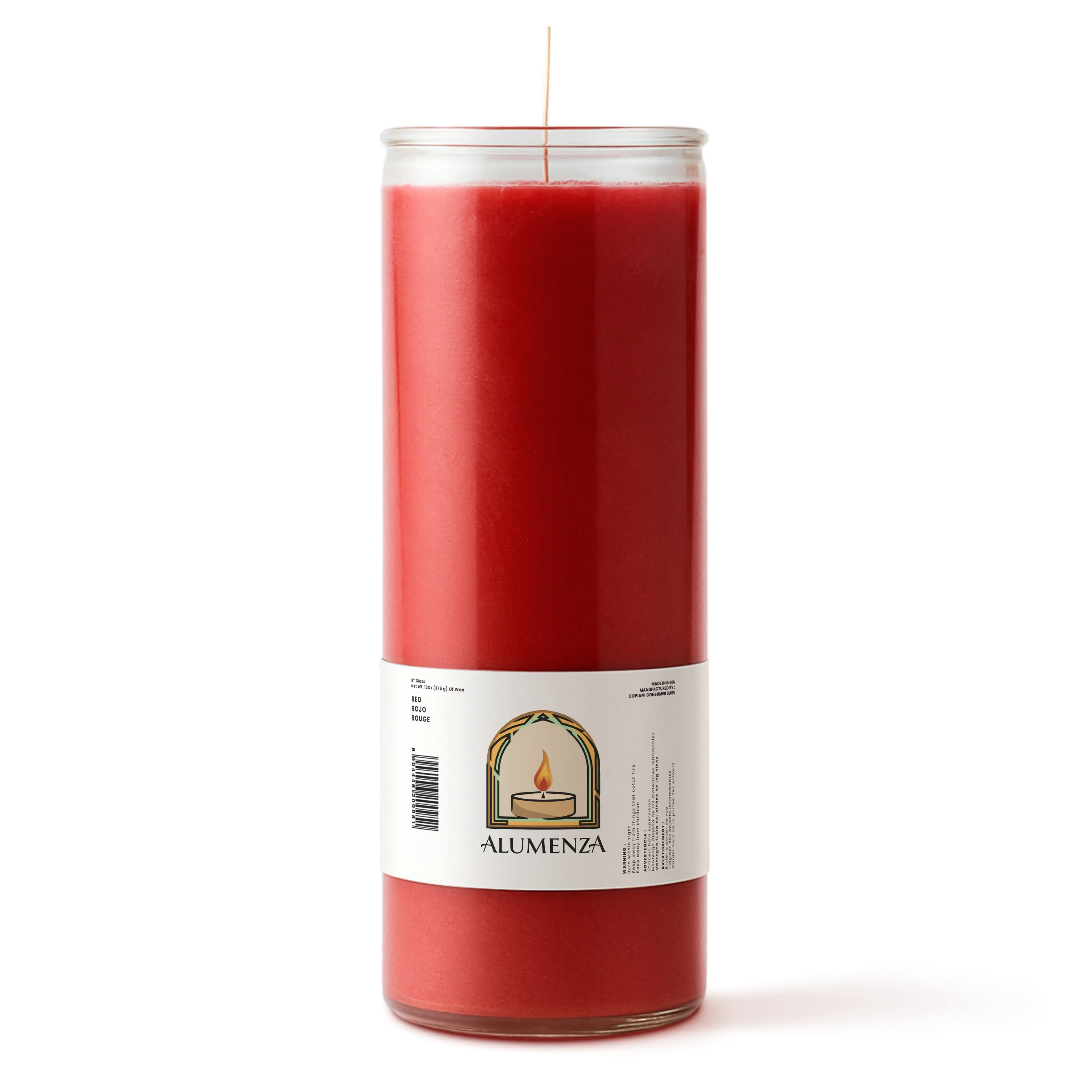 Red Glass Pillar Candle - 90 Hour Long Burn | Vela Roja