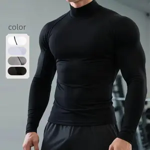 Men’s Fitness Clothing Half-High Collar Long-Sleeve Sports Compression T-Shirt, High-Elastic Base Layer, Quick-Dry Running Training Top, 85% Polyester 15% Spandex