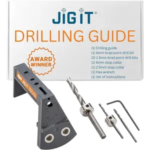 JIG IT Undermount Drilling Guide - Durable ABS Plastic Drill Angle Guide w/Steel Inserts - Drill Guide Jig for Blum Tandem & Drawer Slide - Ideal Woodworking Tools Includes Drill Bits, Collars &