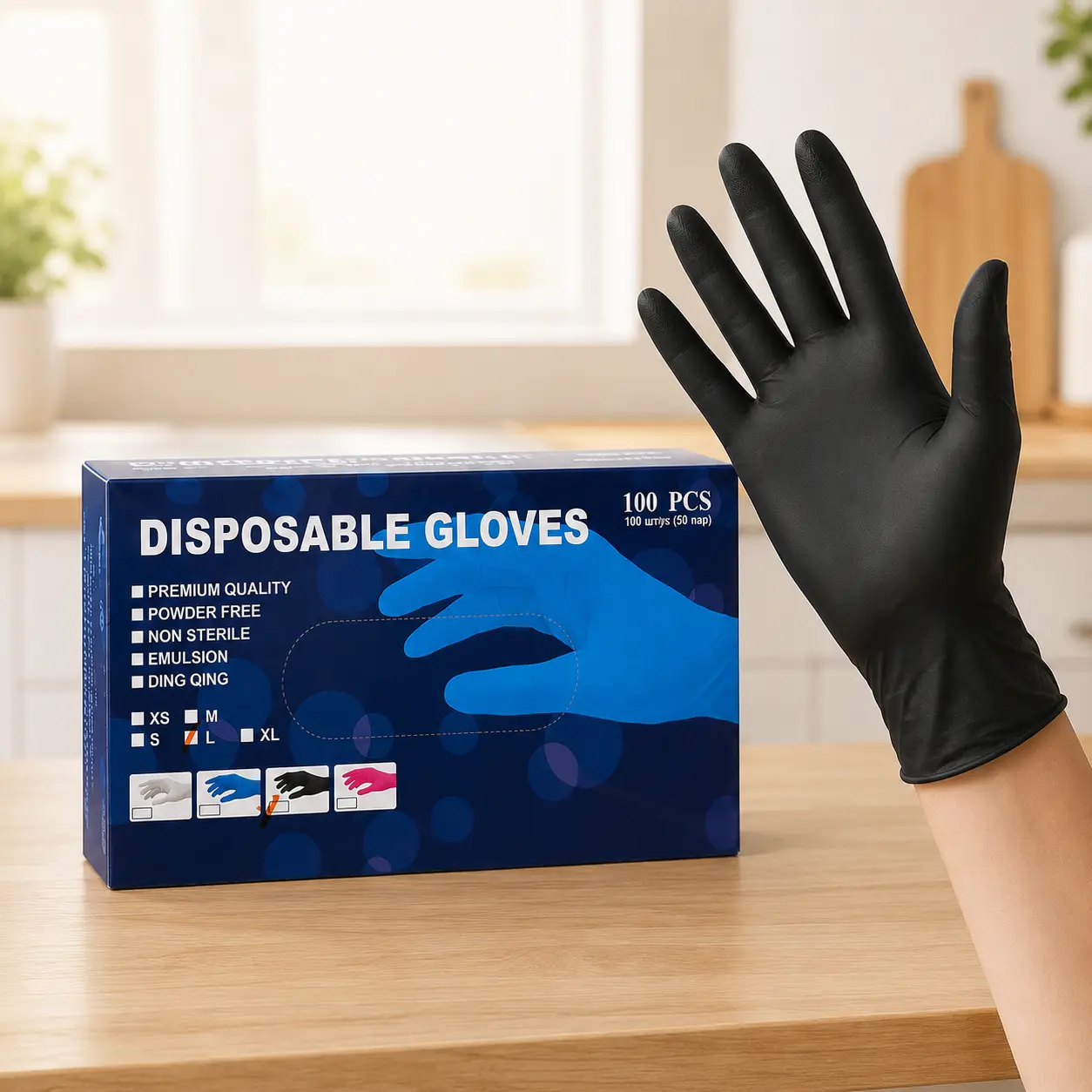 Disposable Black Nitrile Cleaning Gloves (100-Count Box) - Thick, Latex-Free, Powder-Free, Waterproof, Non-Slip, Durable, Comfortable Hand Gloves for Home/Kitchen, Garage Use