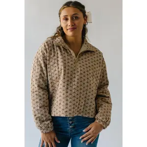 The Bernal Half Zip Puffer Jacket in Brown Floral