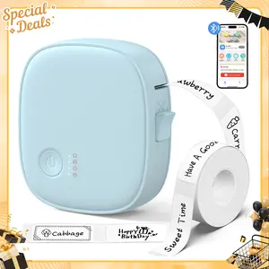 Thermal Label Printer with Tape AH-P05, Bluetooth Wireless Mini Label Makers, Waterproof & Rechargeable, Built-in Cutter, for Study Notes, Barcode, Memos, Home, Office, Kitchen Blue DealsForYouDays