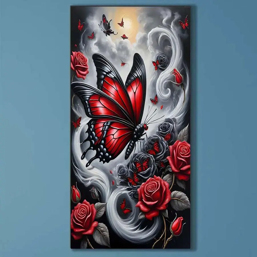 5D DIY full drill round diamond painting - diamond painting kit, butterfly, rose. Mosaic canvas DIY wall art, home wall decoration, Handicraft