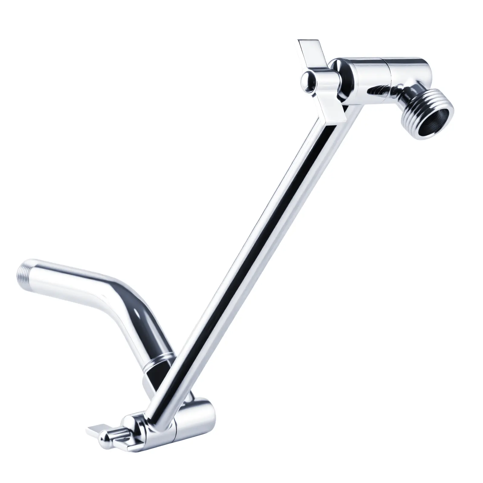 Heavy Duty Adjustable Shower Arm, 11" Brass Extension with Gear Lock Teeth & Swivel Nut, Strong Load Support, No Sagging, Keeps Shower Head Straight, Leak-Free, G1/2 Universal (Chrome)