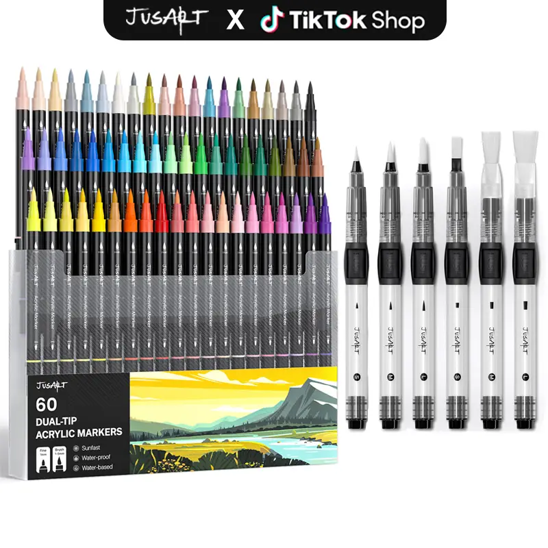 [JusArt] 60/36/24 Colors Dual Tip Acrylic Paint Pens Markers, Brush and Fine Tip, Premium Paint Pens for Wood, Canvas, Egg, Stone, Fabric, Rocks, Meta
