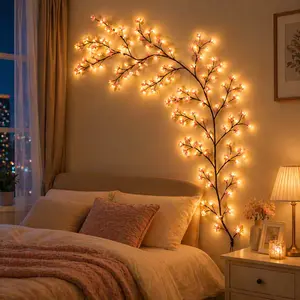 Cherry Blossom LED Branch Lights 96 LEDs Flexible Hanging String Lights 8 Flashing Modes USB Powered Ideal for Indoor Ambiance Decor Bedrooms, Living Rooms, Walls, Parties, Holidays, Wedding Decorations