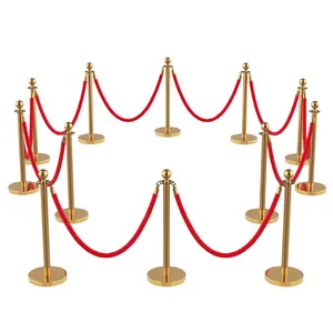 12Pcs Stanchions and Velvet Ropes, Gold Stanchions with Retractable Belts, Crowd Control Barriers with Hollow Base, Red Carpet Ropes and Posts for Event & Party Supplies