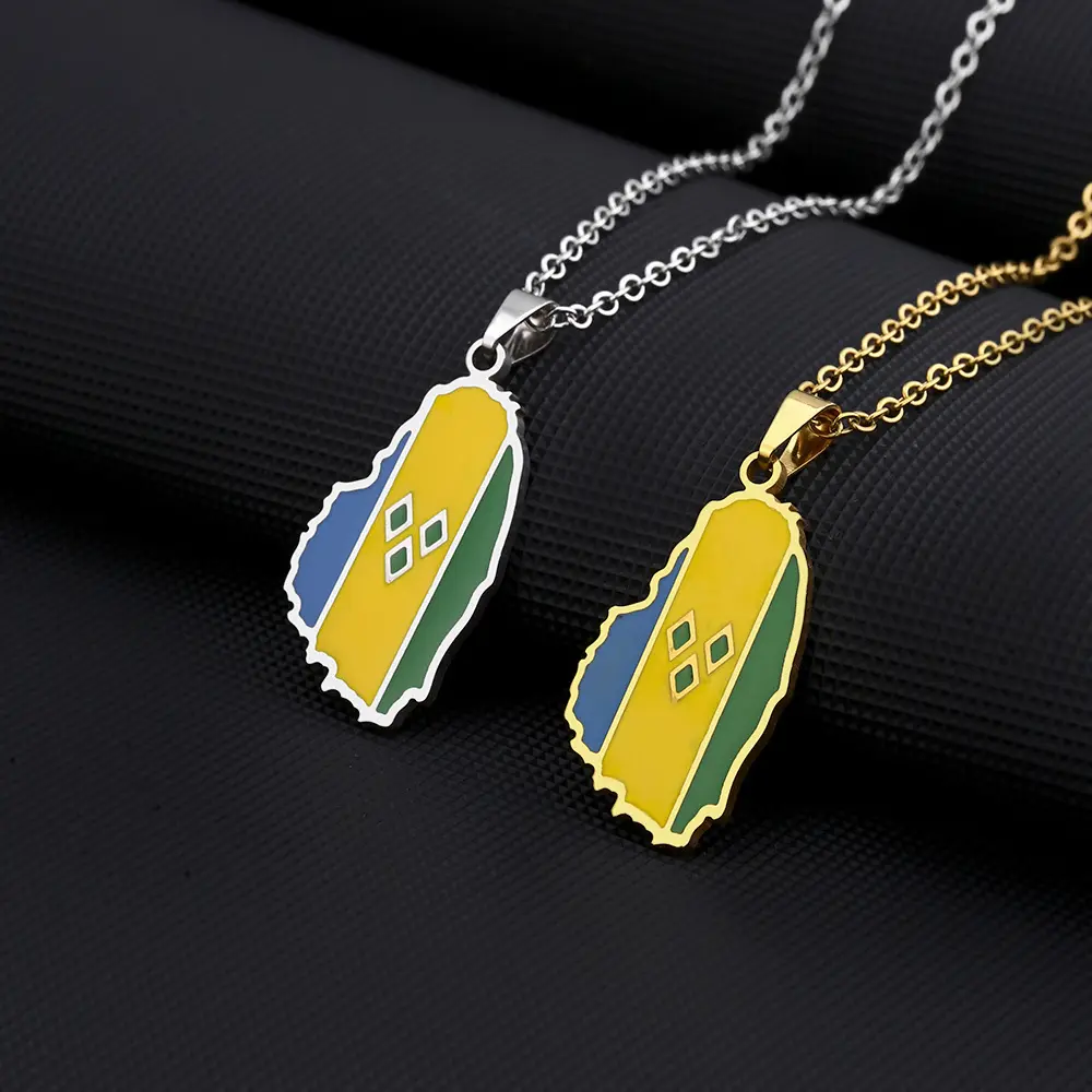 St. Vincent map and flag necklace for men and women, geometric ethnic accessories, couple jewelry, anniversary gifts, birthday gifts