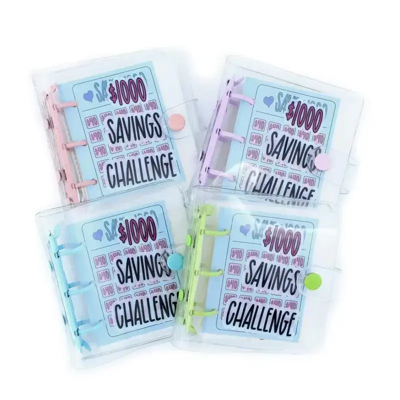 Mini Money Saving Binder, $1000 Savings Challenge Budget Binder Kit With Cash Envelopes, Portable Clear Loose‑Leaf Budget Planner Notebook, Cash Stuffing Household Office Supplies #SummerVibes
