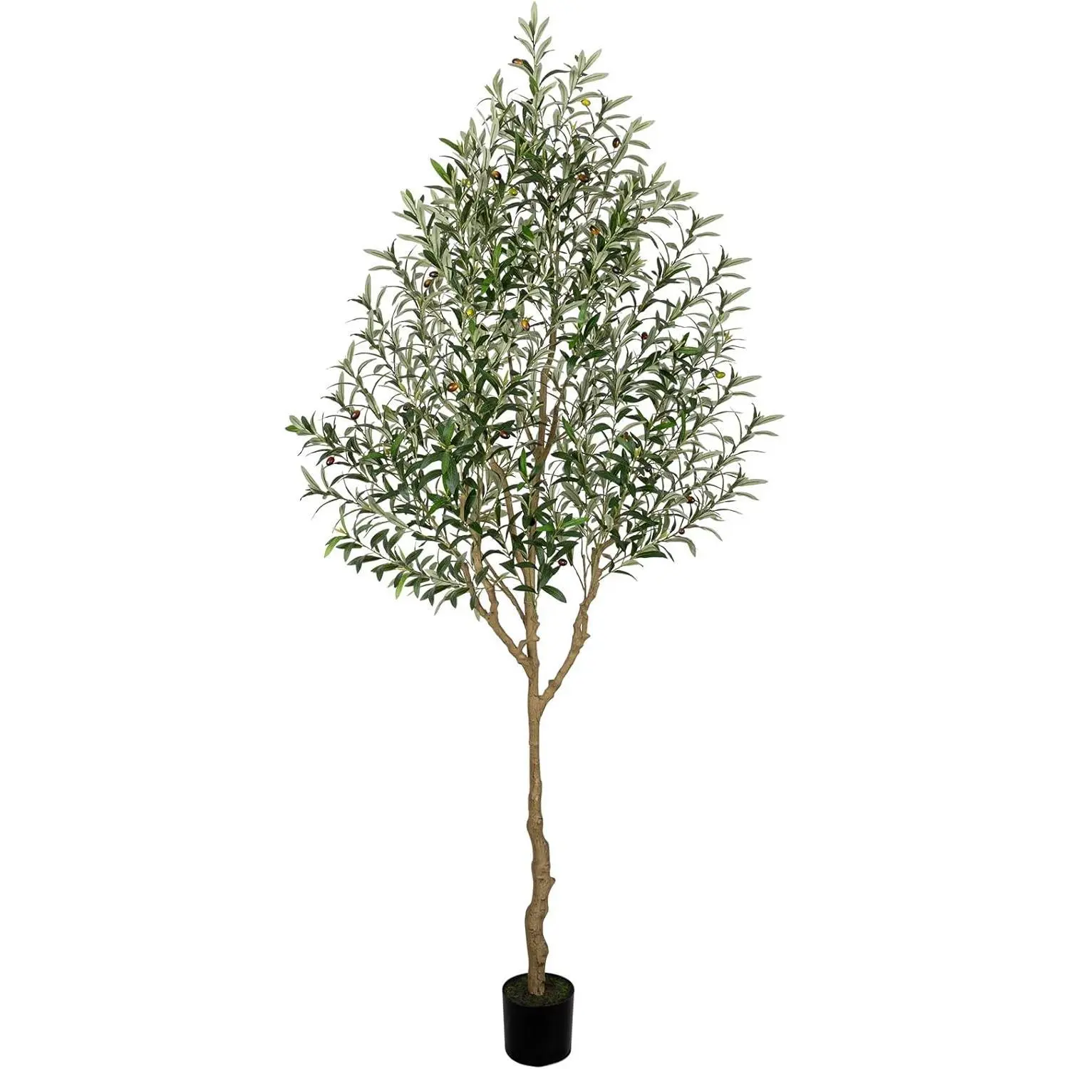5-8FT Artificial Olive Tree with Black Pot, Tall Faux Olive Plant, Natural Wood Trunk, Realistic Silk Leaves and Lifelike Olive Fruits for Home, Living Room, Office Decor