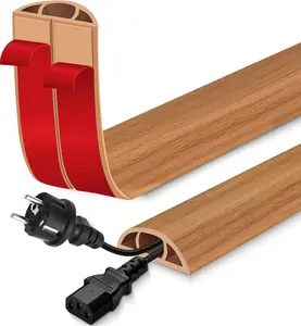 Wood Grain Brown Self-Adhesive Floor Cord Cover, Cable Hider Wire Management Protector for Extension Cords, Trip Prevention for Office Use