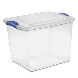 Small Storage Bin, 27 Quart Clear Plastic Storage Container with Latch Lid, Blue