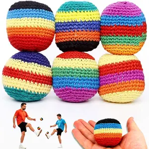 6-Pack Hand-Knitted Footbag Set - Premium Cotton Crochet Kick Balls for Beginners & Pros - Multi-Colored Geometric Pattern Juggling Balls - Durable Outdoor Game for Adults & Kids