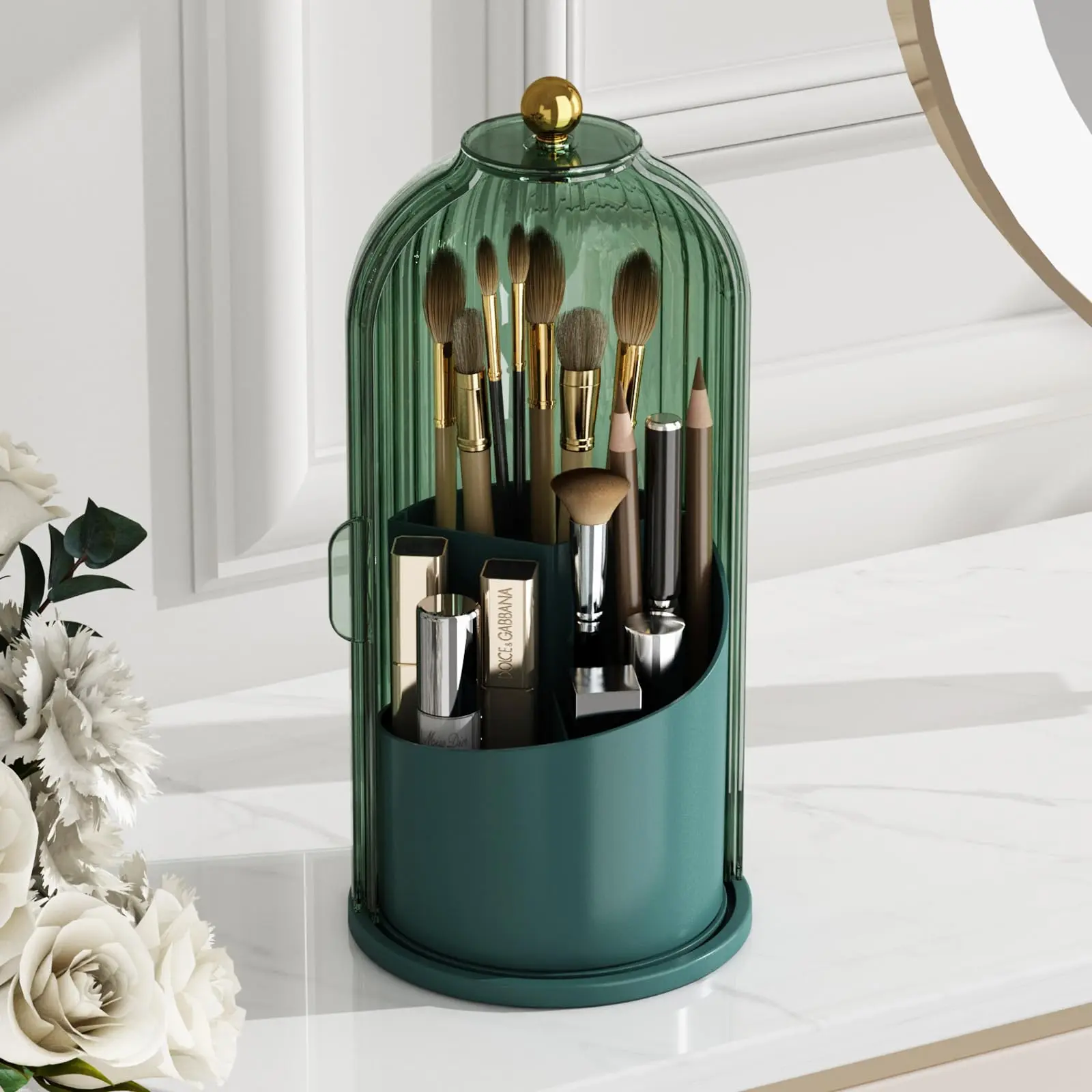 Dustproof Toothbrush Holders with Cover Rotating Electric Toothbrush Toothpaste Holder Bathroom Countertop 3 Slots Makeup Organizer Compact Large Capacity Multi-purpose function valentines gift for bf valentine's gifts
