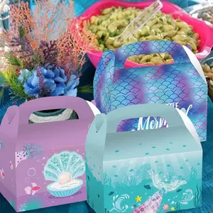 LaVenty 12 PCS Mermaid Party Favor Boxes Ocean Gable Boxes Goodie Bags Mermaid Birthday Party Favor Bags Under The Sea Birthday Decoration