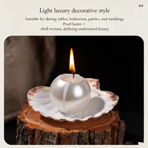 Pearl Shape Aromatherapy Candle, Natural Shell Base, Luxurious Low Saturation, Warm Light, Elegant Atmosphere, Home Decor