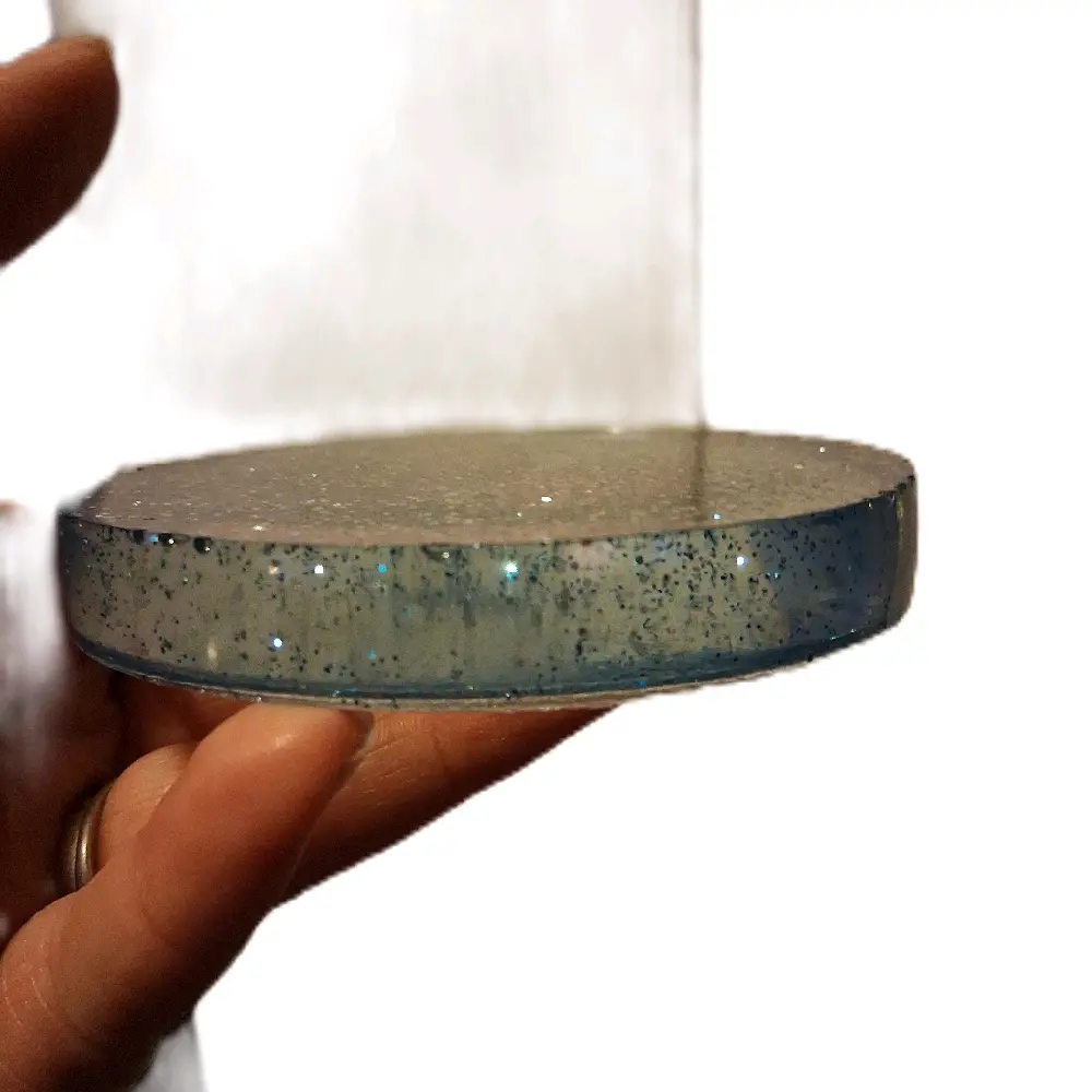 Blue and Silver Resinated Coaster with Elegant Glitter Finish for Tabletop Protection