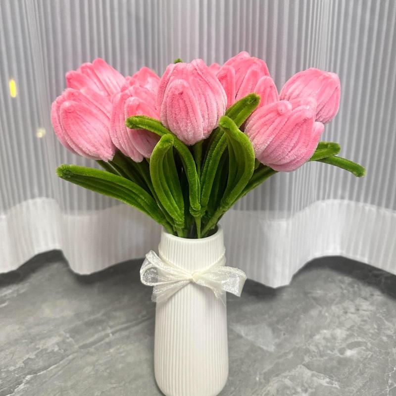 10pcs Pipe Cleaners Craft Supplies, DIY Tulip Bouquet Making Kit, Chenille Stems Flower Craft Kit Fuzzy Sticks Crafting Materials Bendable Wire Bulk for Art Classroom Mother’s Day Gift