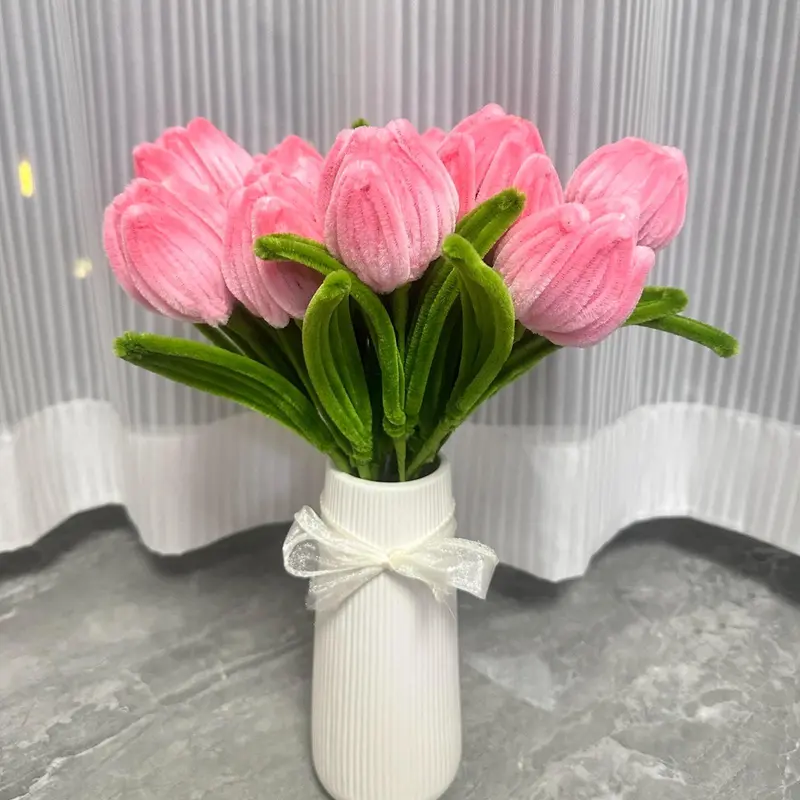 10pcs Pipe Cleaners Craft Supplies, DIY Tulip Bouquet Making Kit, Chenille Stems Flower Craft Kit Fuzzy Sticks Crafting Materials Bendable Wire Bulk for Art Classroom Mother’s Day Gift