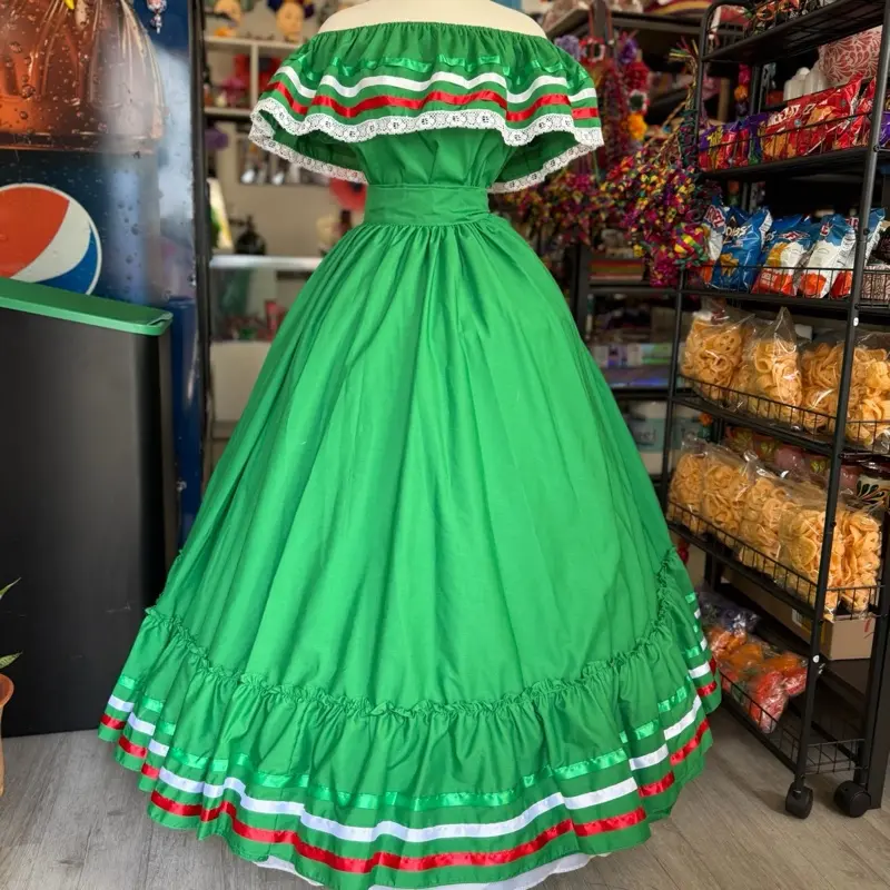 slim fit dress slacks Embroidered Mexican Dress: Red, White & Green Floral Manta Cotton – Raquells