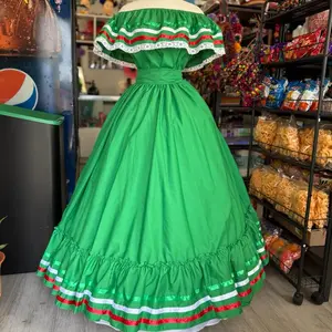 2 piece set Folklore Mexican Solid  skirt and blouse Womenswear