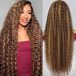Beluck Hair 6x13 Glueless Deep Wave Wigs 300% Density Human Hair With Drawstring Curly Wave Wigs Closure Wigs 4/27 Pre Plucked Pre Cut Pre Bleached Wear and Go Wigs Outdoorfun Party Vacation Wigs