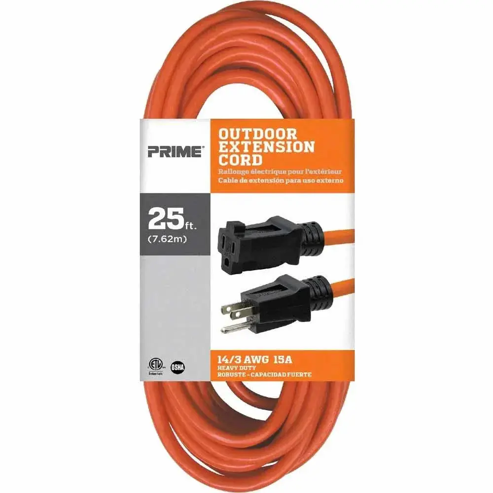 25 ft. Outdoor Heavy Duty Extension Cord 14/3  Gauge SJTW Orange