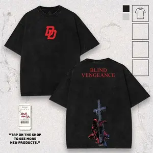 Daredevil Retro Pre Washed Premium Cotton Graphic Tee American Style Soft Durable Oversized Casual Streetwear Top Trendy Vintage Daily Outfit Stylish Daily Wear Perfect Present For Superhero Movie Fans Men Women