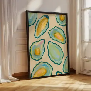 Colorful Pastel Abstract Oyster Shell Paper Art Print with Border, Artistic Home Decor, Coastal Beach House Decoration, Summer Dining Room Accent