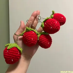 5pcs Strawberry Keychain, Strawberry Charm, Suitable for Keychains, Mobile Phone Additions And Crafts - Perfect Birthday Gift Decorations, Crochet Additions, Bag Additions, Crochet, Home Decoration, Car Pendants