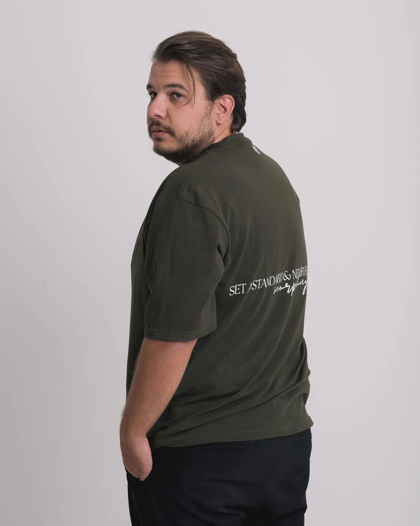 Essentials Oversize Tee Men's - Army Green Casual Fabric Menswear Activewear Top Gym Oversized Spandex Stretch T-Shirt