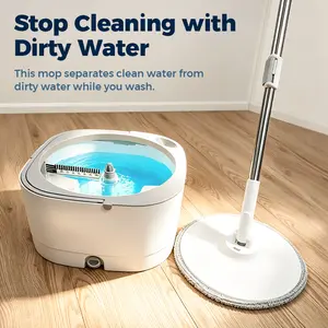 Mop And Bucket Set with 360° Rotatable Mop 2 Microfiber Heads 51-Inch Adjustable Handle Efficient Cleaning Supplies