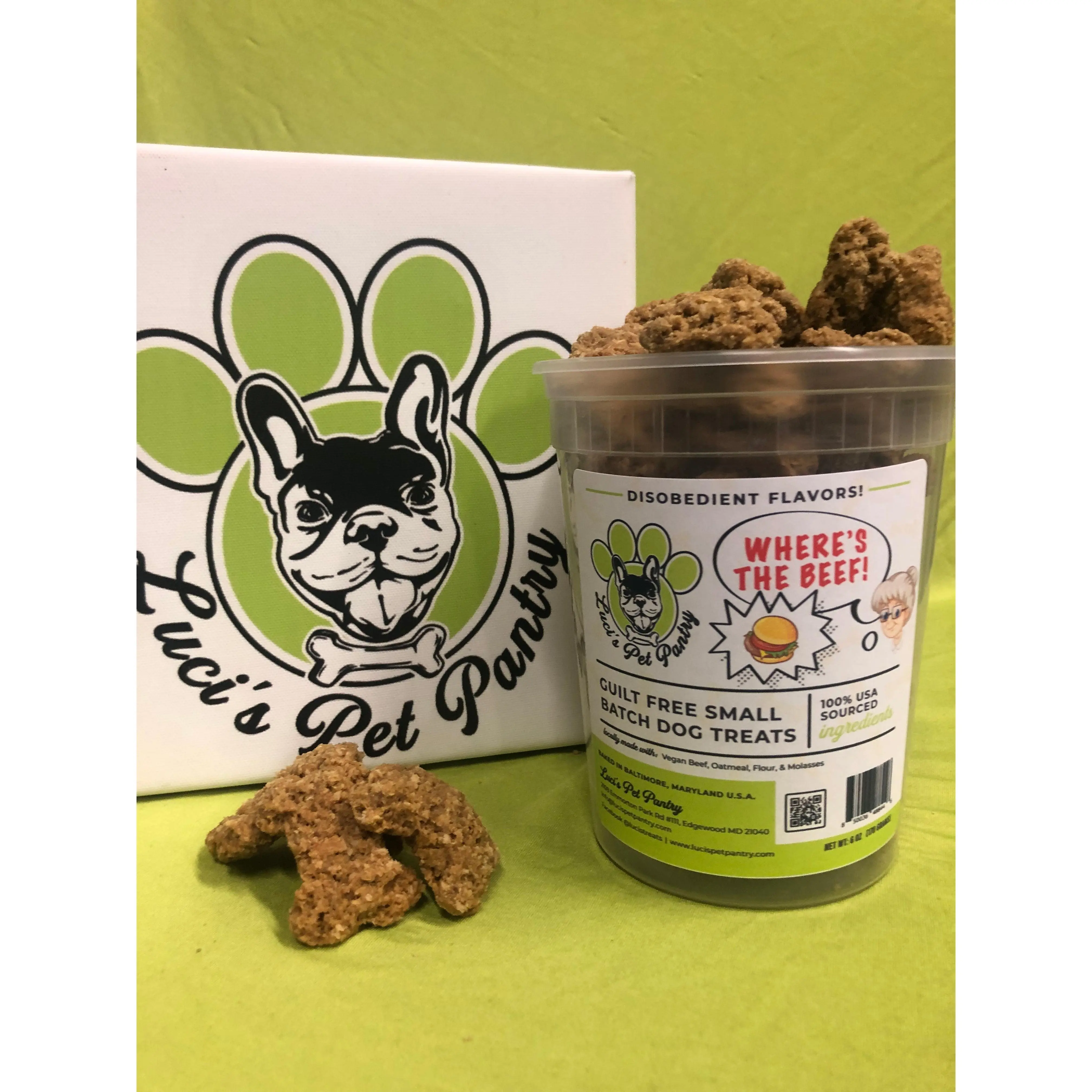 Where's The Beef - All Natural "Vegan Beef" Dog & Puppy Treats - Disobedient Tub of Biscuits